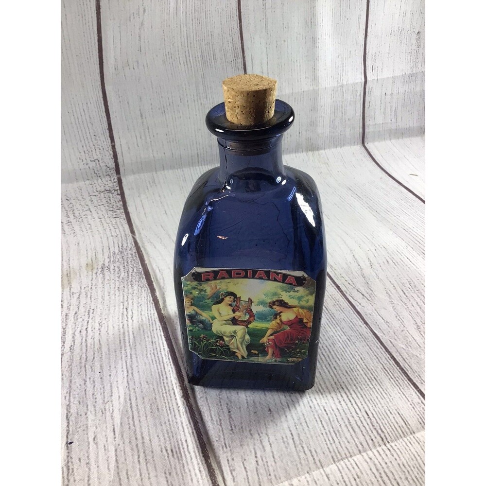 Vintage Sweet Antiques Blue Glass Bottle Radiana Advertising